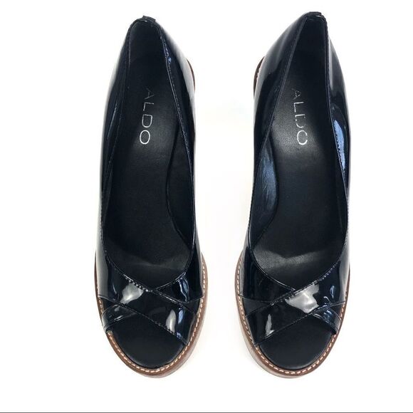 ALDO Black Wedge Open Toed Shoe Size 38 - Picture 1 of 8
